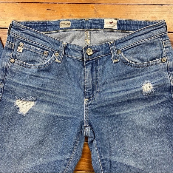 AG Adriano Goldschmied Stilt crop cigarette jeans ripped faded blue denim 27 - Picture 7 of 14
